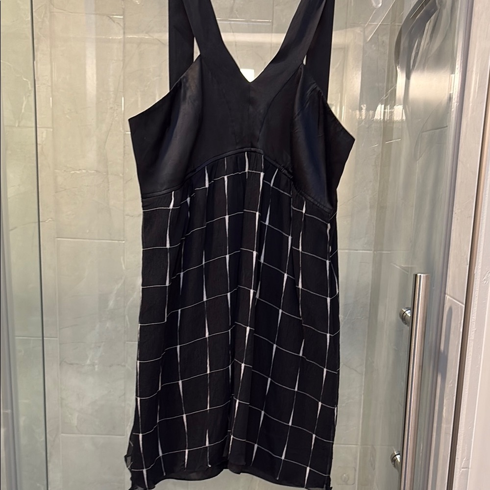 Chic Black Dress with White Grid Pattern